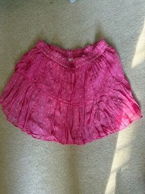 LoveShackFancy Pink Polka Dot Ruffled Mini Skirt